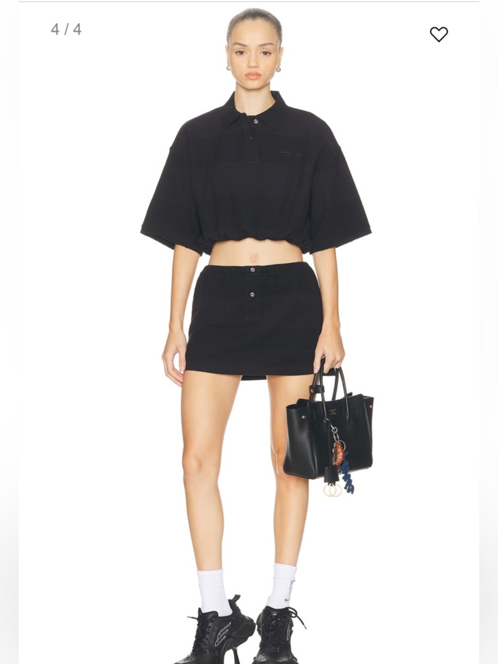 Alexander Wang Deconstructed Polo Shirt in Black Overdyed Stripe Large